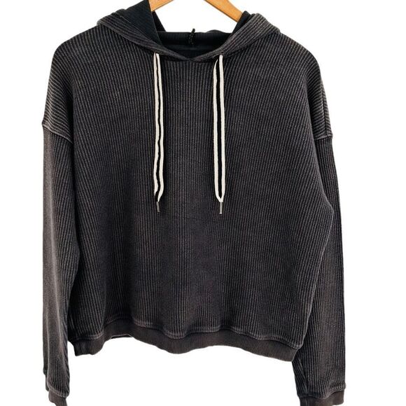 aerie Tops - Aerie dark charcoal gray cropped hooded sweatshirt size xsmall